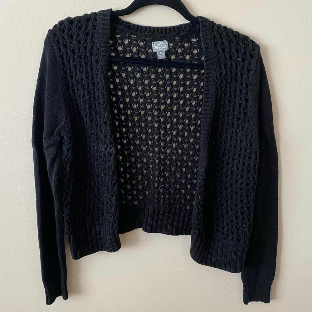 Converse Black Open-Knit Cropped Cardigan